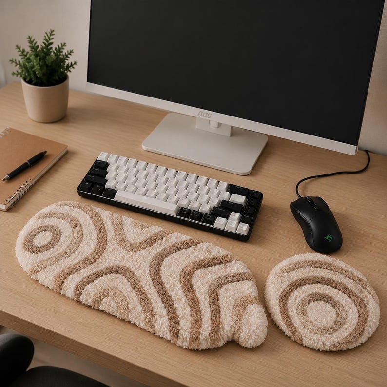 Repose-poignets brodés punch needle pour clavier et souris, duo texturé, fait main