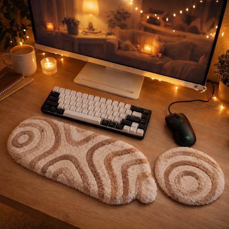Repose-poignets brodés punch needle pour clavier et souris, duo texturé, fait main