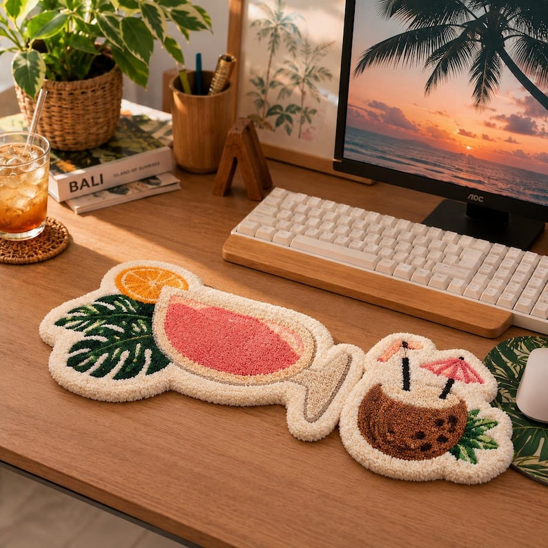 Repose-poignets et tapis de bureau Tropical Cocktail Punch Needle, Ensemble coordonné