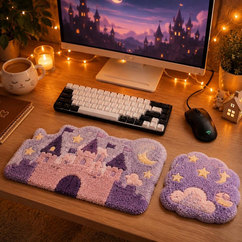 Repose-poignets pour clavier et tapis de souris en forme de tourelle de château, fait main, haute densité