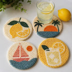 Ensemble de 4 sous-verres ronds en laine, broderie punch needle, décoration de table, coucher de soleil californien