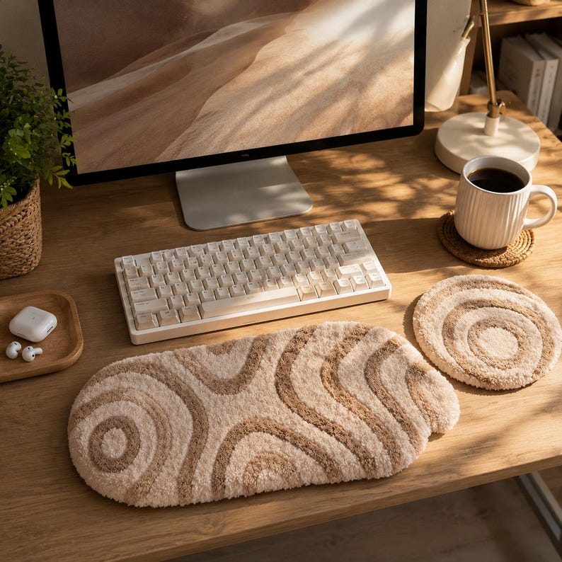 Repose-poignets brodés punch needle pour clavier et souris, duo texturé, fait main