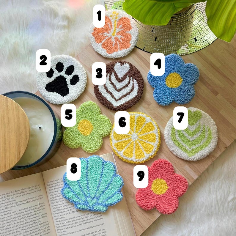 Set de 6 dessous de verre artisanaux brodés à l'aiguille - Protège vos surfaces, cadeau pour amateurs de café et thé