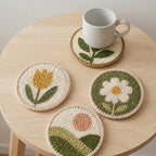 Ensemble de 4 sous-verres en broderie punch needle, sets de table en fil à motifs floraux botaniques