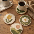 Ensemble de 4 sous-verres en broderie punch needle, sets de table en fil à motifs floraux botaniques