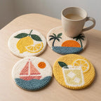 Ensemble de 4 sous-verres ronds en laine, broderie punch needle, décoration de table, coucher de soleil californien