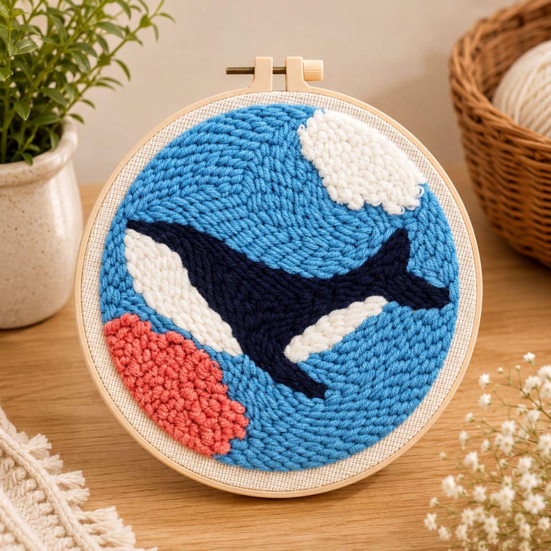 Kit Punch Needle Animaux Mignons Girafe Douce Déco Murale 20x20cm