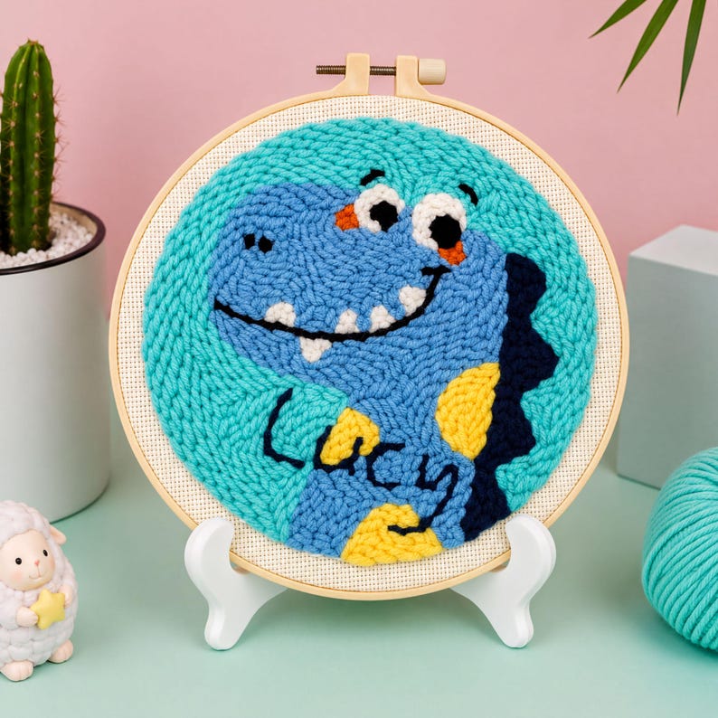 Kit Punch Needle Animaux Mignons Girafe Douce Déco Murale 20x20cm