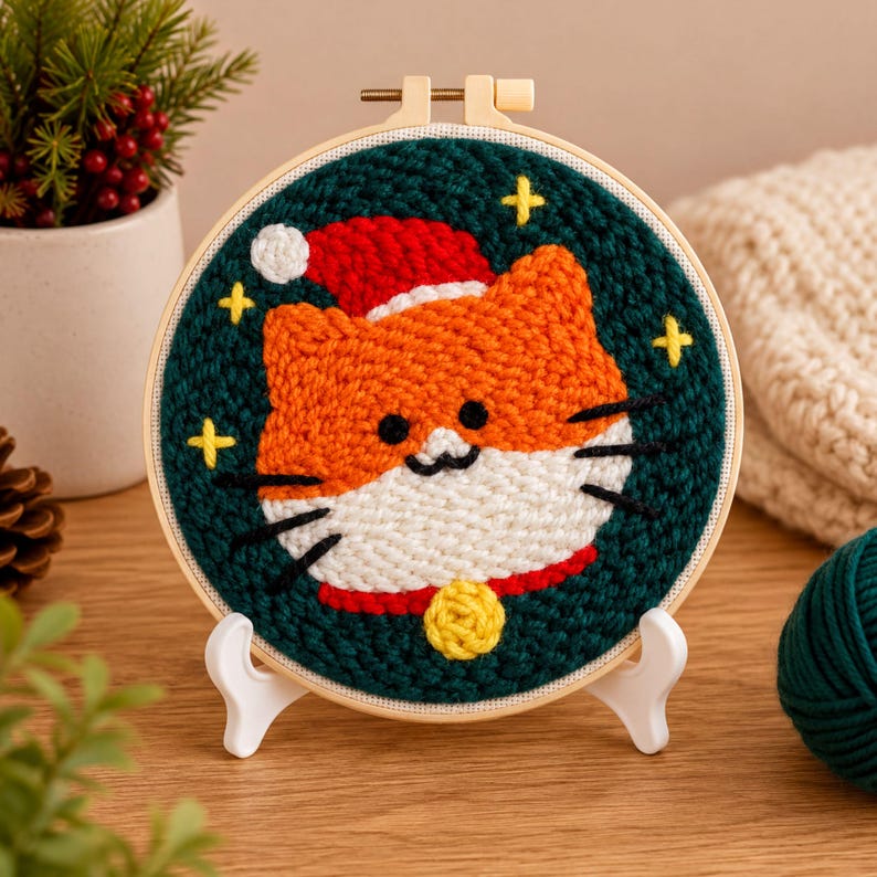 Kit Punch Needle Animaux Mignons Girafe Douce Déco Murale 20x20cm