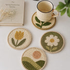 Ensemble de 4 sous-verres en broderie punch needle, sets de table en fil à motifs floraux botaniques