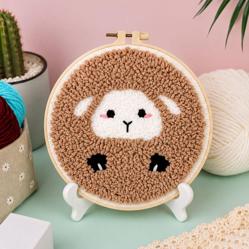 Kit Punch Needle Animaux Mignons Girafe Douce Déco Murale 20x20cm