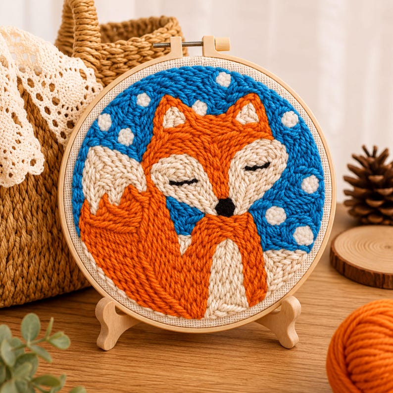 Kit Punch Needle Animaux Mignons Girafe Douce Déco Murale 20x20cm