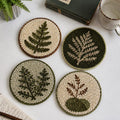 Ensemble de 4 sous-verres brodés à l'aiguille, motif fougère forestière, décoration de table textile, 10 cm