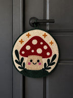 Décoration de Porte Champignon Punch Needle 20cm Rond Textile Fait Main
